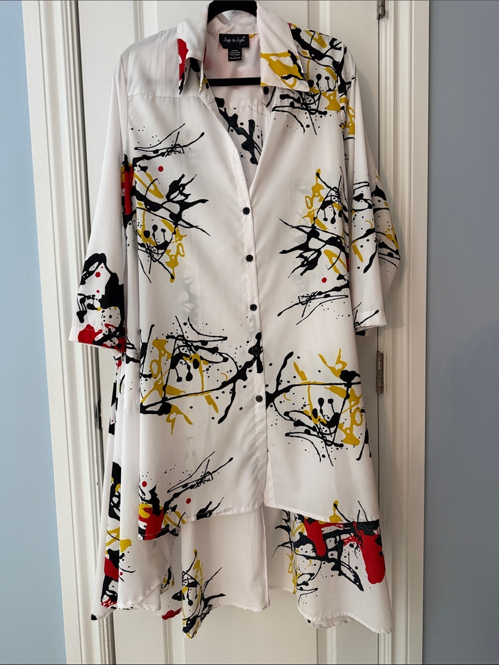 Step In Style Abstract Paint Splatter High Low Shirt Dress L